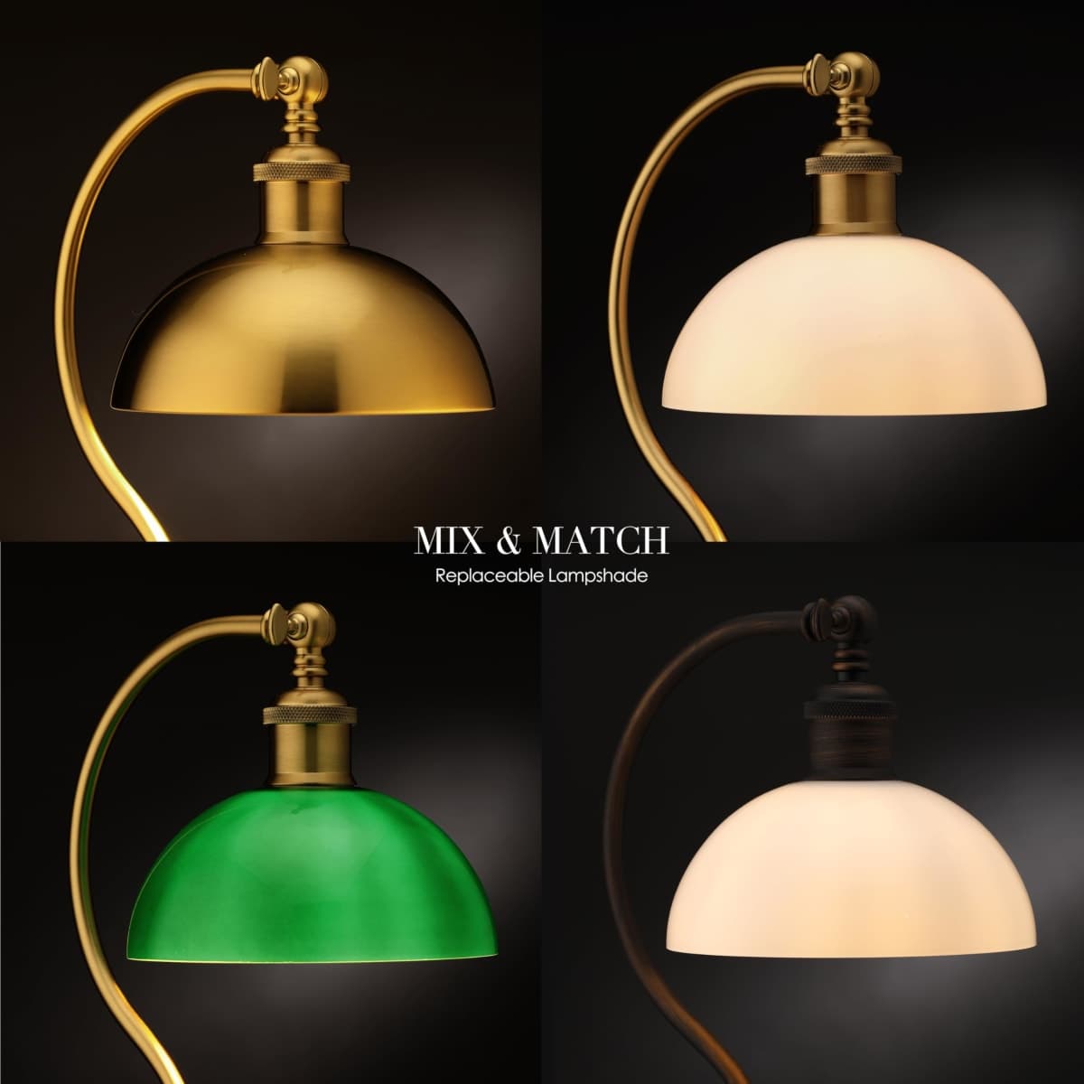 O’Bright Heritage - Banker’s Floor Lamp, 3-Level Touch Dimming, Adjustable Tilt Shade, Removable Lampshade Design, E26 Socket with 6W Dimmable LED Bulb, White Jade Glass Shade, Antique Brass thumbnail 5