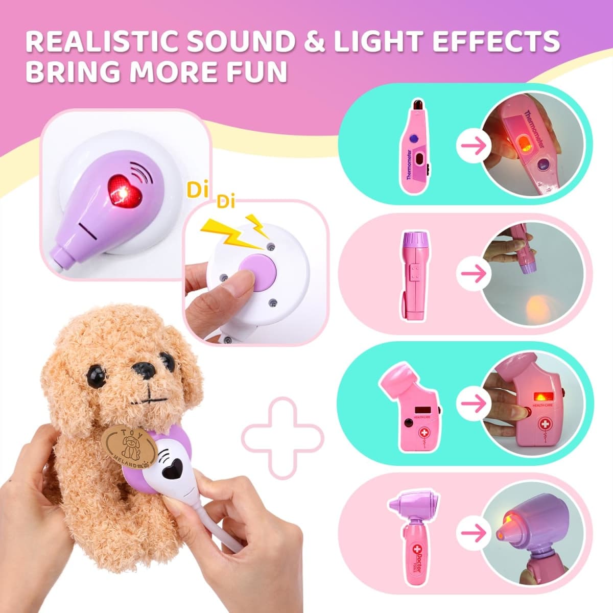 Meland Toy Doctor Kit for Girls, Pretend Play Toy Doctor Set with Dog , Carrying Bag, Stethoscope & Dress Up Costume Gift for Kids Toddlers Ages 3 4 5 6 Year Old for Role Play thumbnail 3