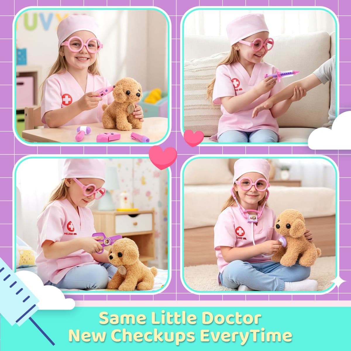 Meland Toy Doctor Kit for Girls, Pretend Play Toy Doctor Set with Dog , Carrying Bag, Stethoscope & Dress Up Costume Gift for Kids Toddlers Ages 3 4 5 6 Year Old for Role Play thumbnail 5
