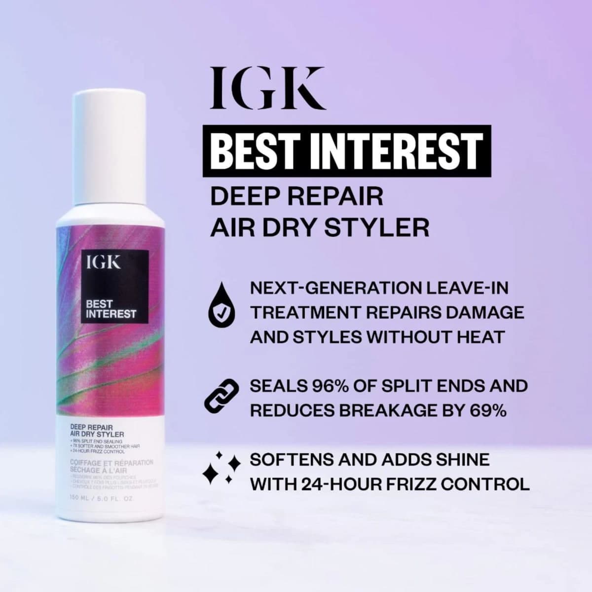 IGK Best Interest Deep Repair Air Dry Styler 150 ml / 5 oz thumbnail 3