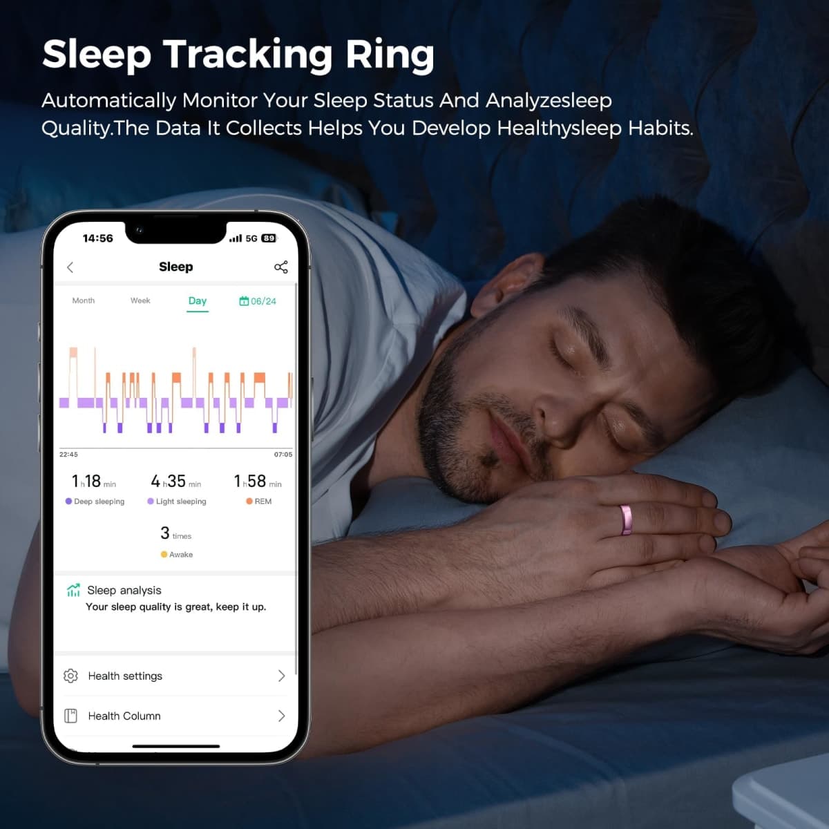 Smart Ring for Women & Men, Health Tracker Ring with Heart Rate, SpO2, Blood Pressure,Temperature, HRV & Stress, IP68 Waterproof Fitness Ring, Sleep Tracker for iPhone & Android (Silver, 8#) thumbnail 4
