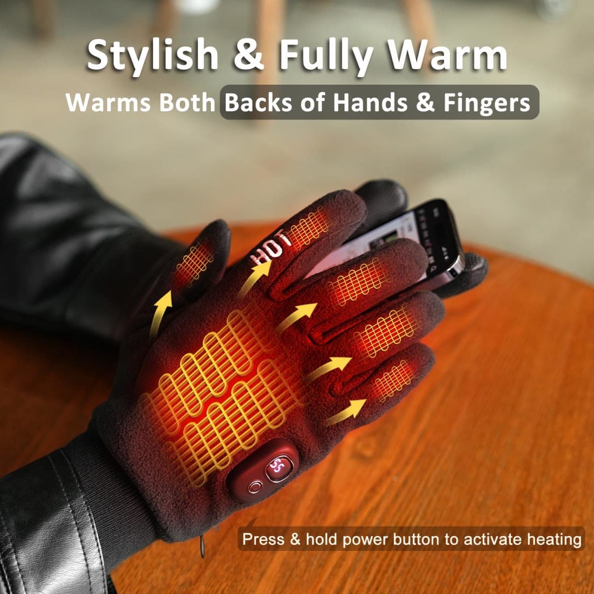 yoostooper Rechargeable Heated Winter Gloves for Women & Men with Touchscreen, Built-in Smart Display and Premium Polar Fleece, Ideal for Outdoor Skiing/Cycling/Hunting & Christmas Presents thumbnail 2