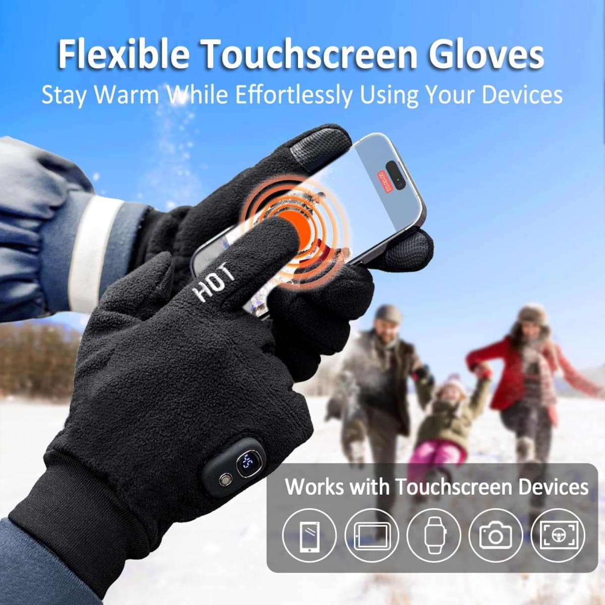 yoostooper Rechargeable Heated Winter Gloves for Women & Men with Touchscreen, Built-in Smart Display and Premium Polar Fleece, Ideal for Outdoor Skiing/Cycling/Hunting & Christmas Presents thumbnail 3