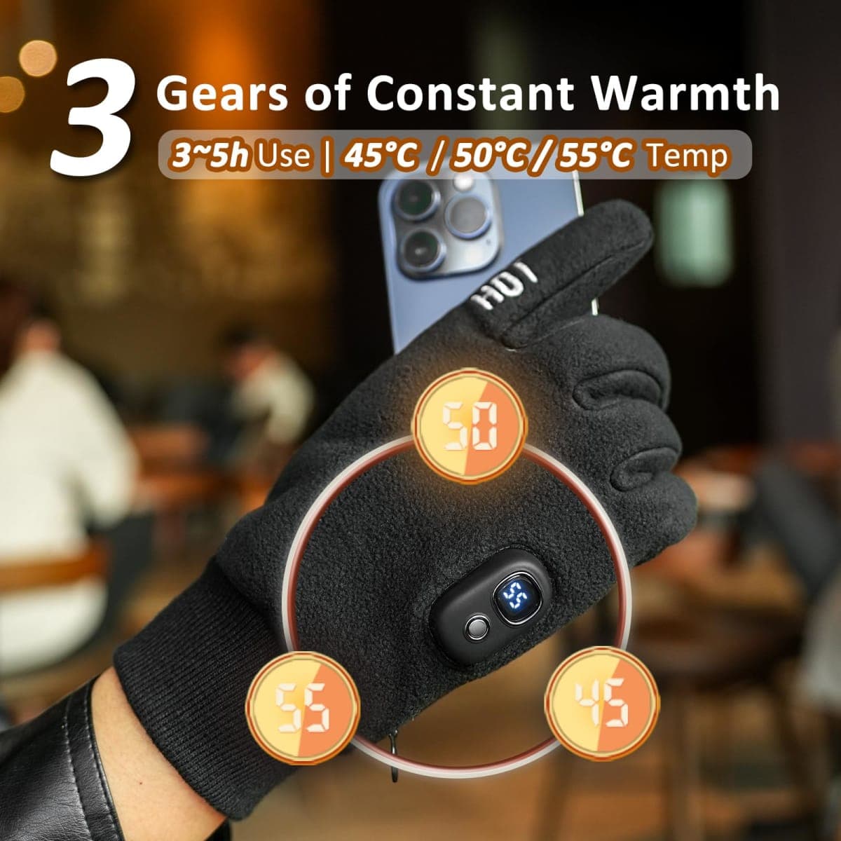 yoostooper Rechargeable Heated Winter Gloves for Women & Men with Touchscreen, Built-in Smart Display and Premium Polar Fleece, Ideal for Outdoor Skiing/Cycling/Hunting & Christmas Presents thumbnail 4