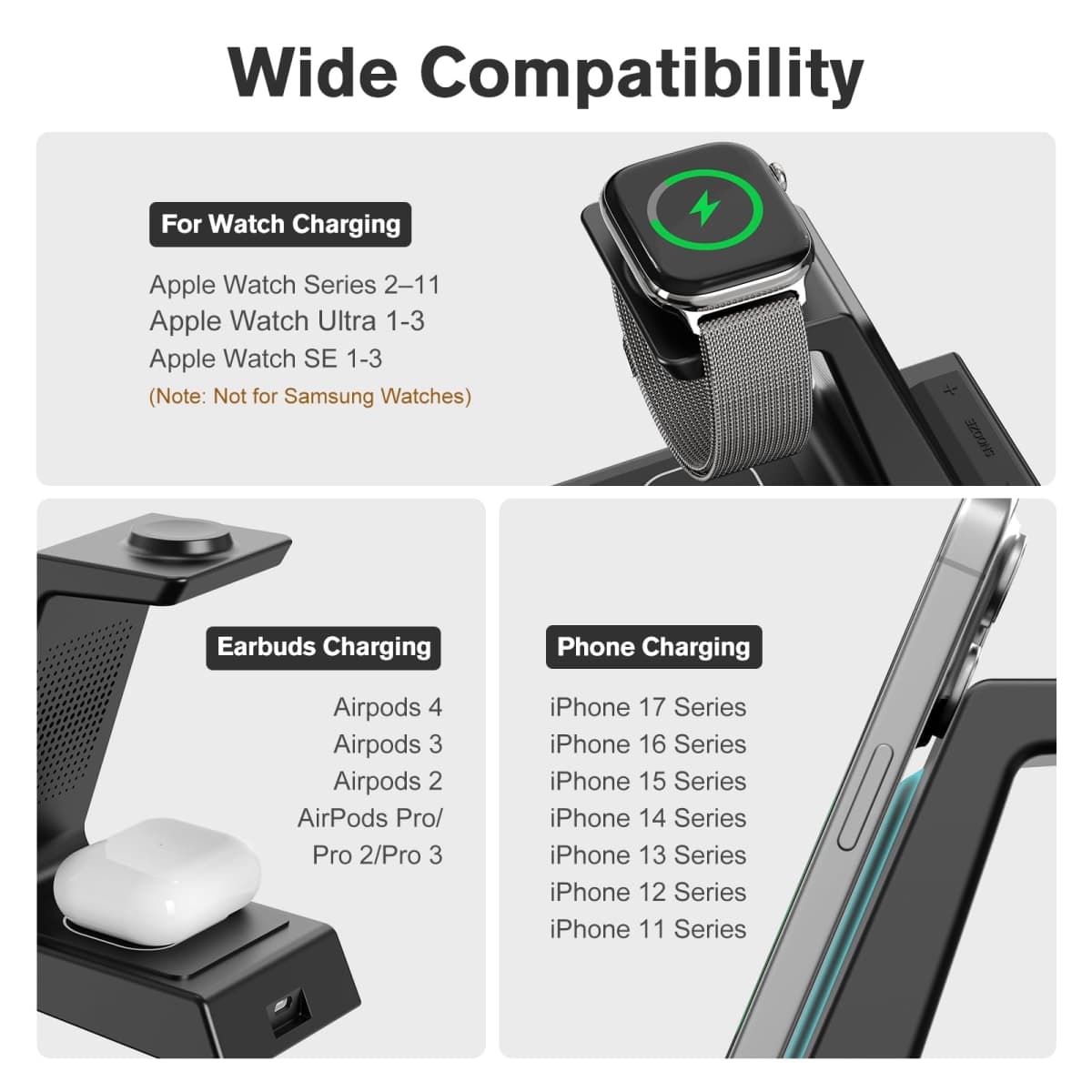 ANJANK 3 in 1 Wireless Charger with Alarm Clock, Charging Staion Phone Stand for iPhone 16 15 14 13 12 11 Pro Max X for Apple Watch 10/9/8/7/6/5/UItra & AirPods 4 3 2 Pro, Desk Nightstand Charger Dock thumbnail 4