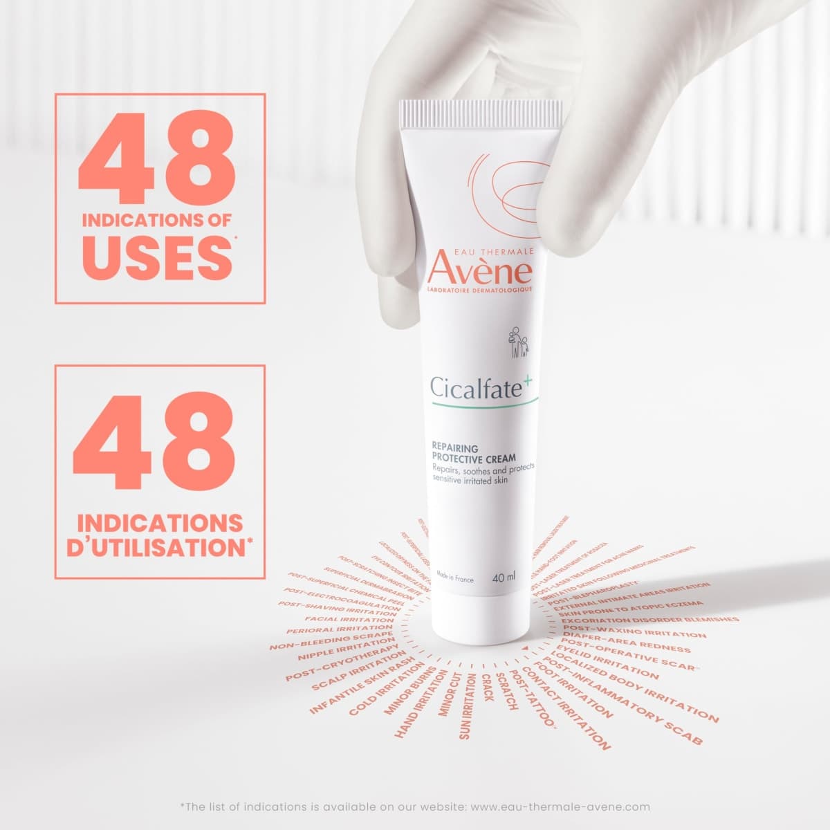 Eau Thermale Avene Cicalfate+ Restorative Protective Cream, Rich Skin Barrier Cream, Wound Care, Reduces appearance of scars, Doctor recommended, Zinc oxide, 40 mL thumbnail 5