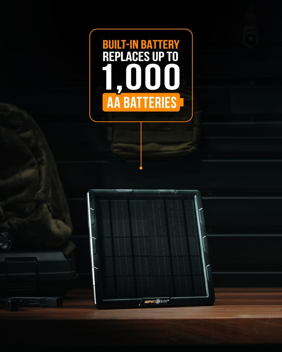 SPYPOINT Solar Panel SPLB-10 for Trail Cameras - Include an Internal Battery, 7500 mAh Battery Capacity, 12V Power Outlet, IP66 Waterproof, 360°Rotation & 90° tilt Mounting Arm thumbnail 2