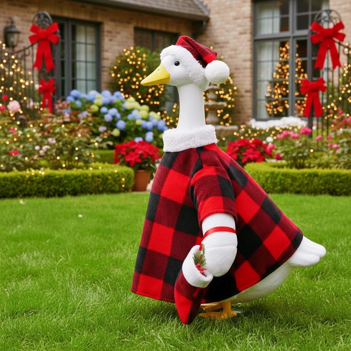 Porch Goose Christmas Outfits, Red and Black Buffalo Plaid Goose Clothes thumbnail 5