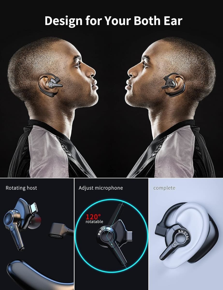 emotal Dual-Mic AI Noise Cancelling Bluetooth Headset for Cell Phones, 10 Days Standby 30Hrs HD Talktime Bluetooth Earpiece IPX6 Waterproof Ultralight for Driving/Truckers/Business thumbnail 4