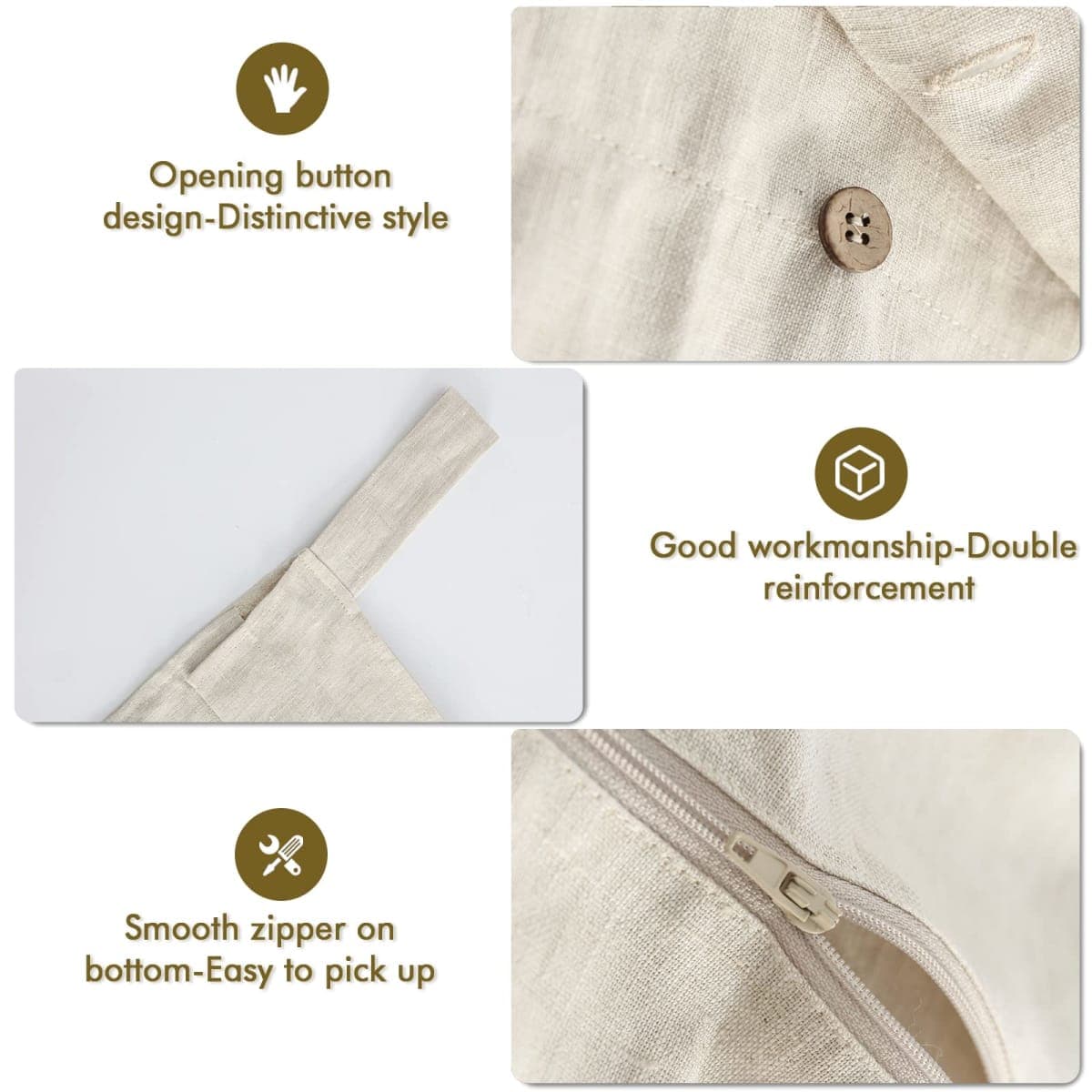 HSOFTIFY Linen Hanging Laundry Bag, 100% Linen Over The Door Laundry Hamper with Buttons and Zipper, Space Saving Door Hampers for Laundry Dirty Clothes Home Travel, Linen thumbnail 3