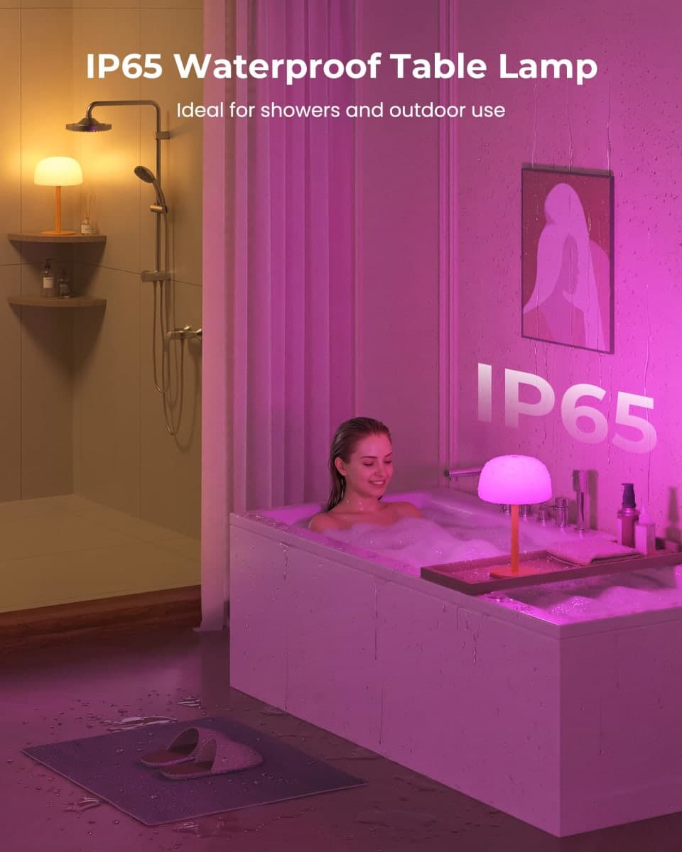 IP65 Shower Lamp Waterproof, 7500mAh Rechargeable Table Lamp for Inside Shower, 18 Colors Cordless Shower Light, Stepless Dimming LED Table Lamp for Bathroom Bathtub Patio Outdoor thumbnail 2