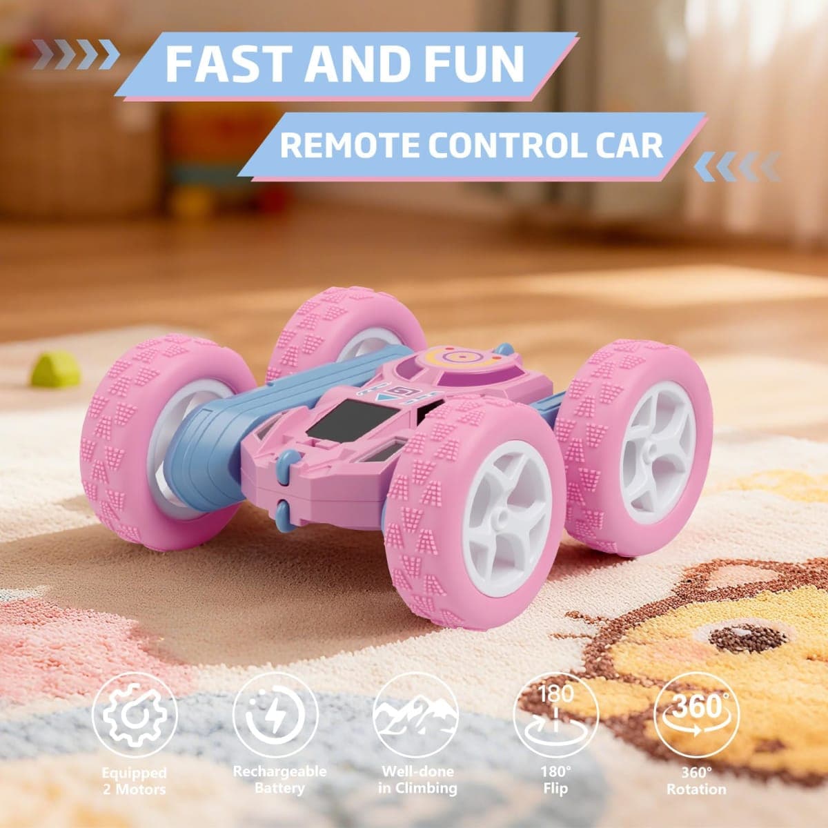 Remote Control Car, RC Cars Toys for Kids Ages 6-12, 2.4GHz RC Stunt Truck with 360° Double-Sided Flips, 4WD Off-Road Racing, Christmas Birthday Gifts for 3 4 5 6 7 5-7 6-8 8-10 Year Old Boys Girls thumbnail 2