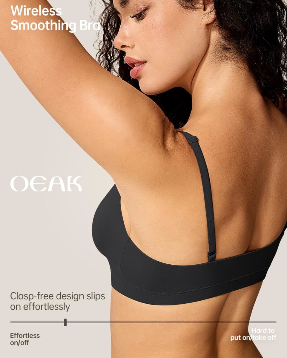 OEAK Womens Comfortable Triangle Bras No Underwire Sexy Plunge Unlined Bralette Pull On Bra Seamless Everyday Tshirt Bras L Black thumbnail 3
