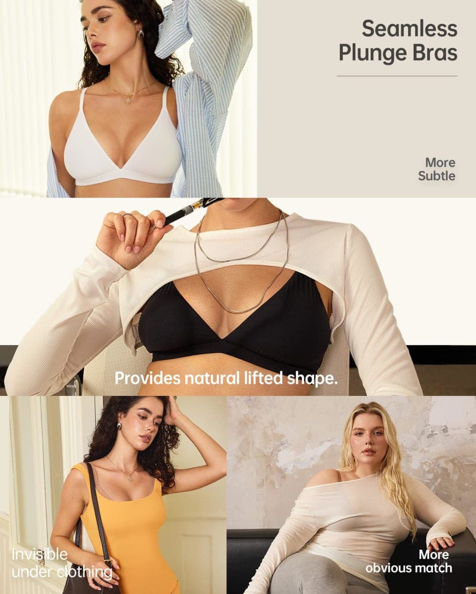 OEAK Womens Comfortable Triangle Bras No Underwire Sexy Plunge Unlined Bralette Pull On Bra Seamless Everyday Tshirt Bras L Black thumbnail 5