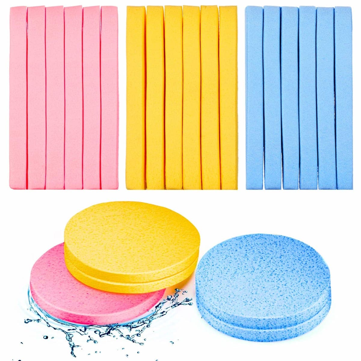 Patelai 120 Pieces Compressed Facial Sponge for Estheticians Face Makeup Removal Cleansing Sponge Pad Exfoliating Spa Wash Round Facial Cleansing Pads Supplies(Pink, Yellow, Blue) — image 1