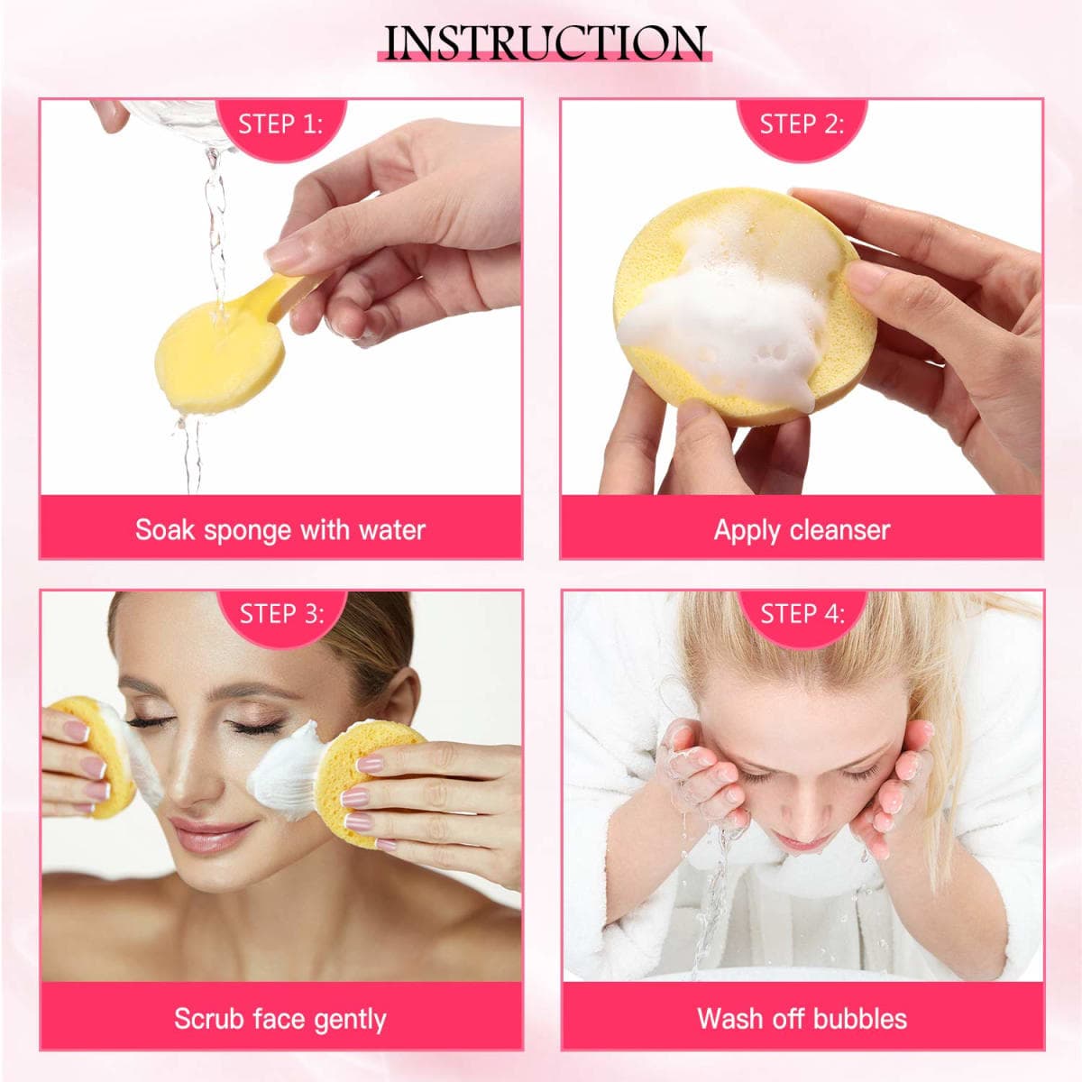 Patelai 120 Pieces Compressed Facial Sponge for Estheticians Face Makeup Removal Cleansing Sponge Pad Exfoliating Spa Wash Round Facial Cleansing Pads Supplies(Pink, Yellow, Blue) thumbnail 2