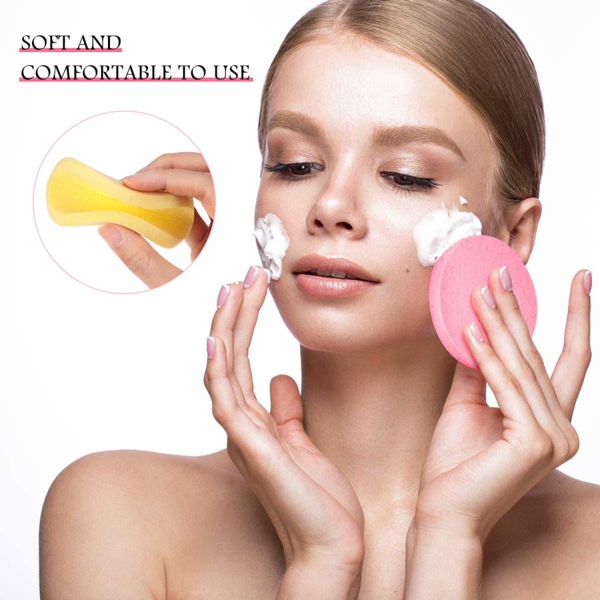 Patelai 120 Pieces Compressed Facial Sponge for Estheticians Face Makeup Removal Cleansing Sponge Pad Exfoliating Spa Wash Round Facial Cleansing Pads Supplies(Pink, Yellow, Blue) thumbnail 3