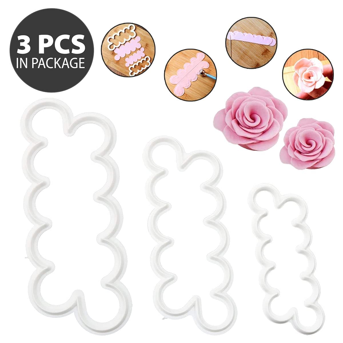 Gum Paste Flowers Cakes Cutters - 3Pcs Edible Rose Petal Plastic Cookie Cutters Fondant Flower Molds and Cutters - Cupcake Cookie Cutter Birthday Decoration Plastic Cake Cutter Cake Flower Cutters thumbnail 4