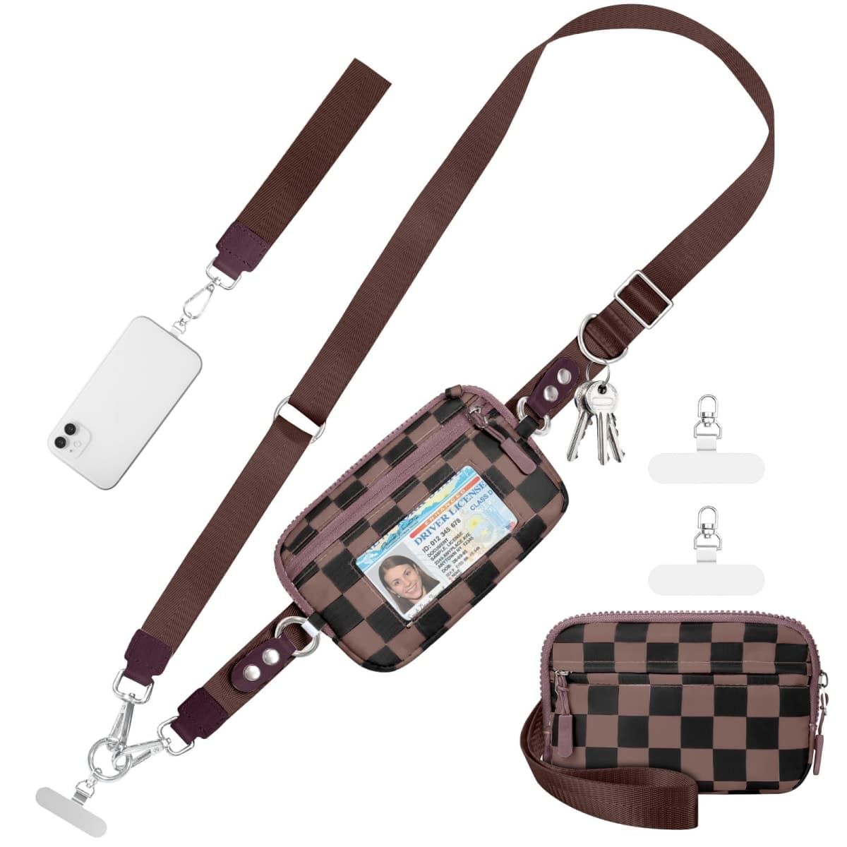 Tiostep Clip and Go Strap for Phone with Wallet Crossbody Phone Lanyard and Detachable Checkered Bag with ID Window and RFID Pouch for Daily Travel. — image 1