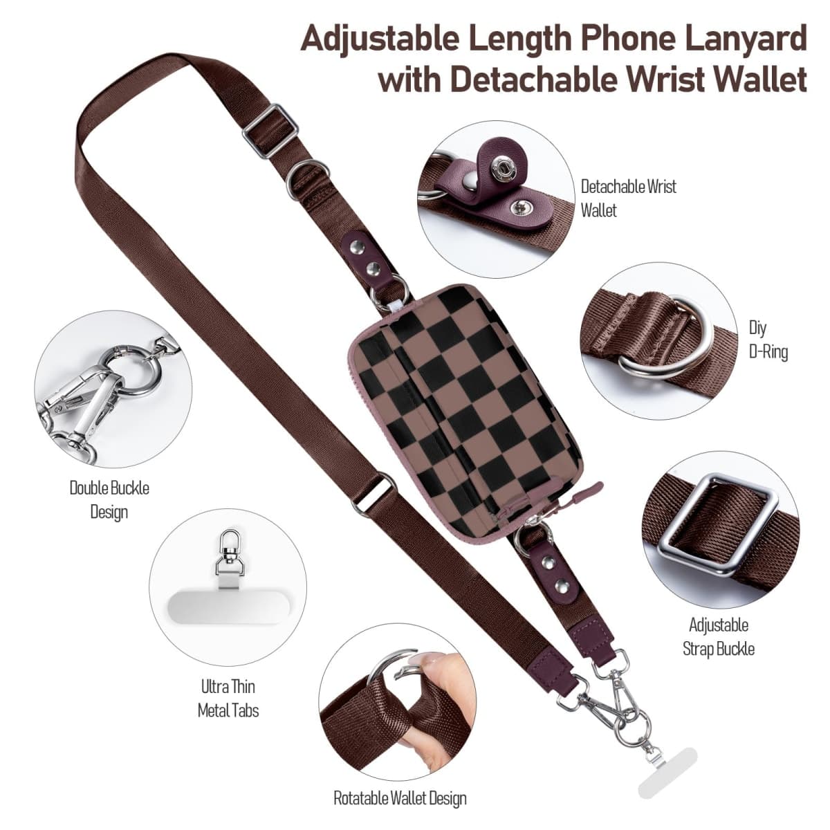 Tiostep Clip and Go Strap for Phone with Wallet Crossbody Phone Lanyard and Detachable Checkered Bag with ID Window and RFID Pouch for Daily Travel. thumbnail 2