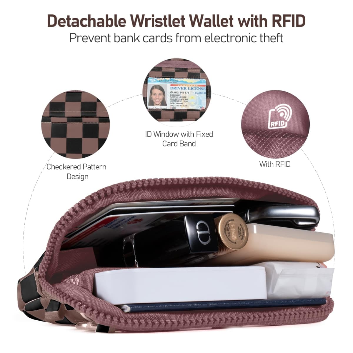 Tiostep Clip and Go Strap for Phone with Wallet Crossbody Phone Lanyard and Detachable Checkered Bag with ID Window and RFID Pouch for Daily Travel. thumbnail 3