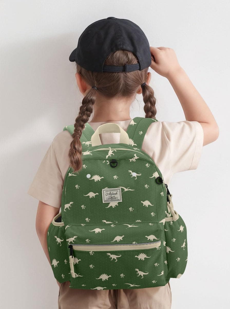 Corduroy Toddler Backpack for Boys & Girls 2-5: Cute Kids Preschool Backpack - 13.5" H Fit Folder, Dinosaur Green Corduroy, Medium, Age 2-5 (13.3" H Fit A4 Folder) thumbnail 2
