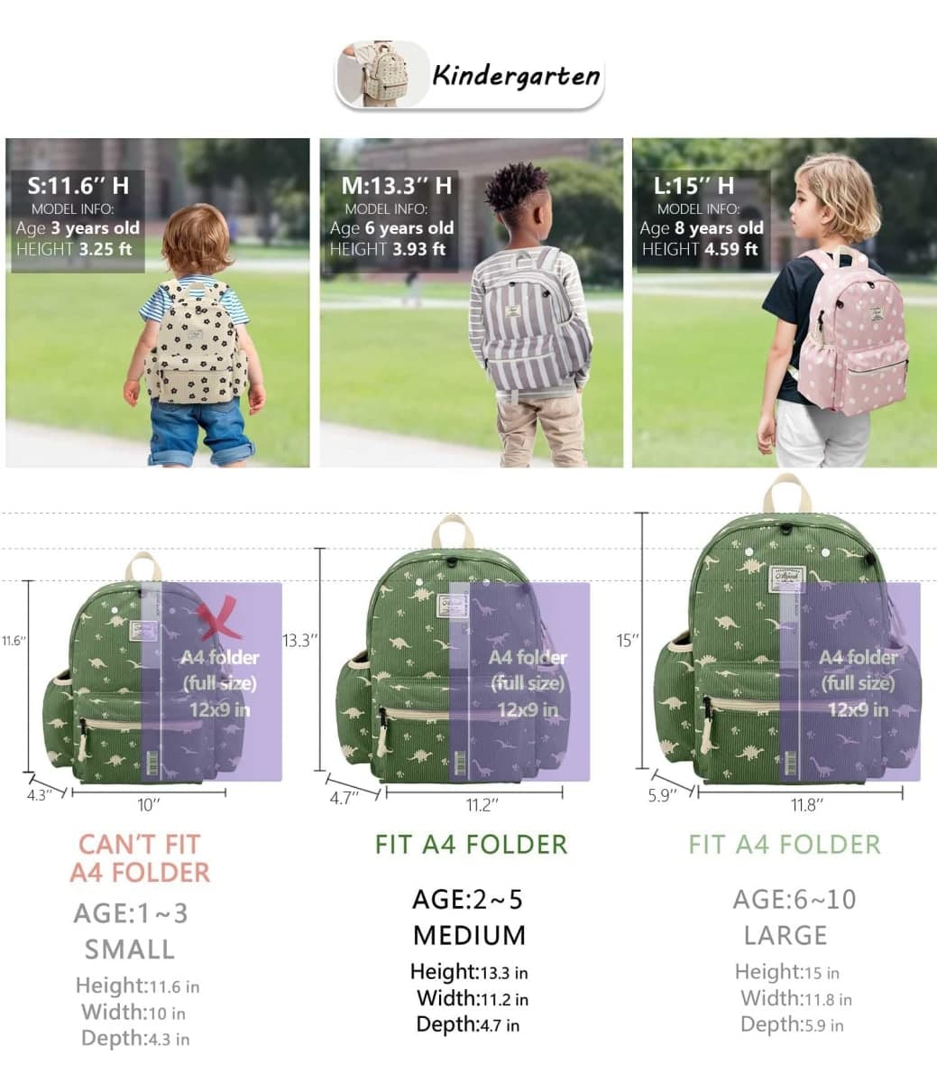 Corduroy Toddler Backpack for Boys & Girls 2-5: Cute Kids Preschool Backpack - 13.5" H Fit Folder, Dinosaur Green Corduroy, Medium, Age 2-5 (13.3" H Fit A4 Folder) thumbnail 3