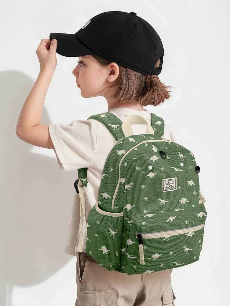 Corduroy Toddler Backpack for Boys & Girls 2-5: Cute Kids Preschool Backpack - 13.5" H Fit Folder, Dinosaur Green Corduroy, Medium, Age 2-5 (13.3" H Fit A4 Folder) thumbnail 4