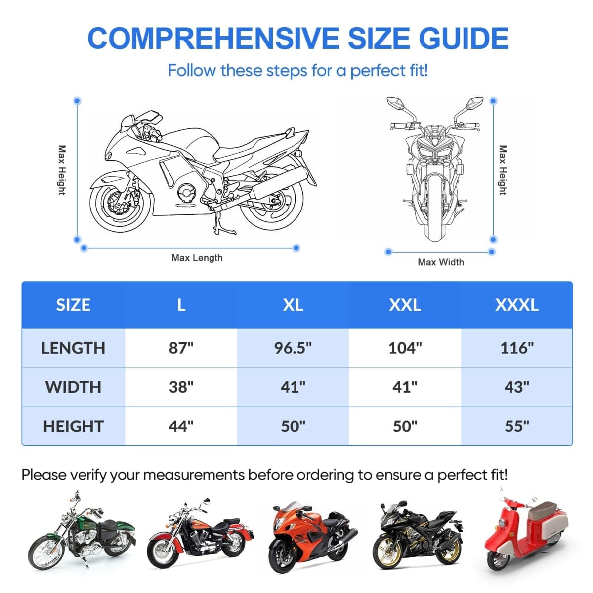 NEVERLAND Motorcycle Cover, Black Scooter Cover Waterproof Outdoor All Season, Motorbike Cover with Refletive Logo, Lock-Hole, Bandage, Storage Bag-Protect Against Dust, Debris, Rain and Weather(L) thumbnail 3