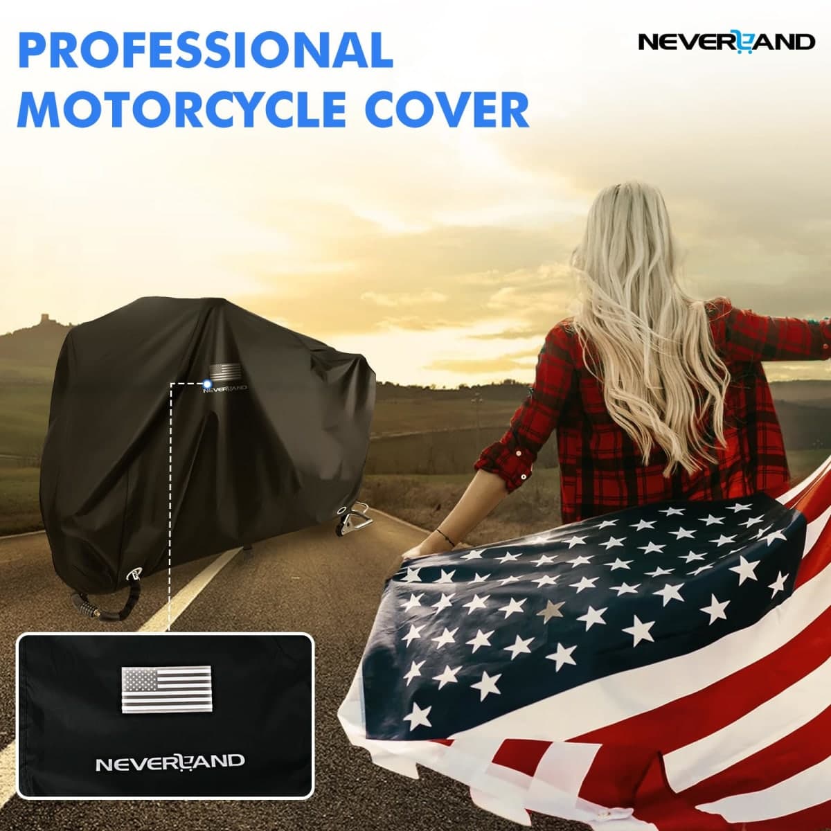 NEVERLAND Motorcycle Cover, Black Scooter Cover Waterproof Outdoor All Season, Motorbike Cover with Refletive Logo, Lock-Hole, Bandage, Storage Bag-Protect Against Dust, Debris, Rain and Weather(L) thumbnail 5