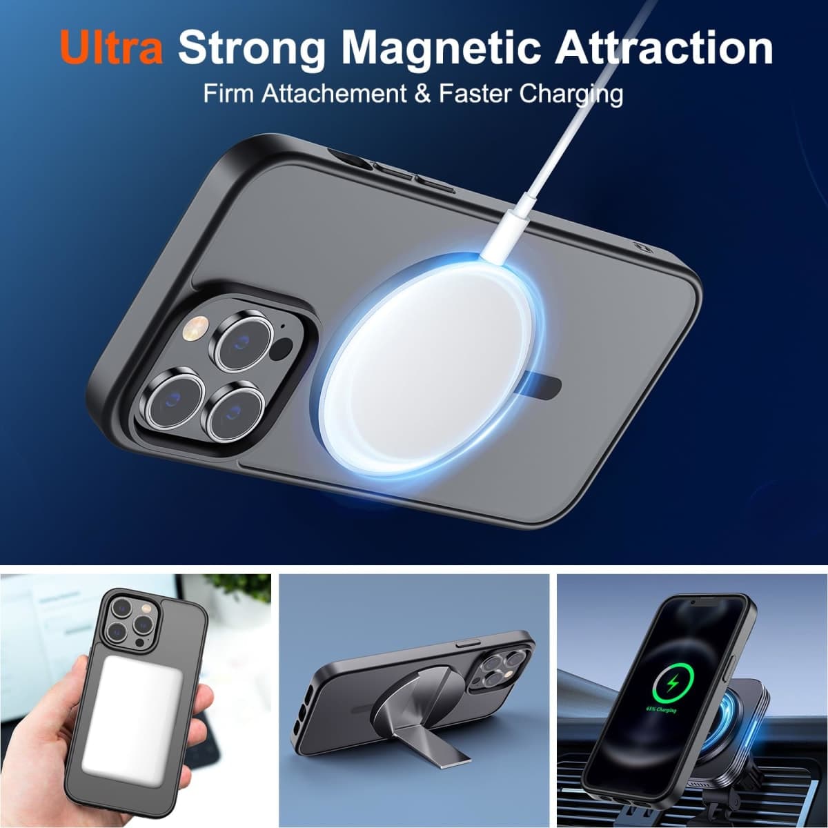 SUPFINE Magnetic for iPhone 12 Pro Max Case (Compatible with MagSafe) (Military Grade Drop Protection) Slim Translucent Matte Shockproof with Anti-Fingerprint Phone Case,Black thumbnail 5