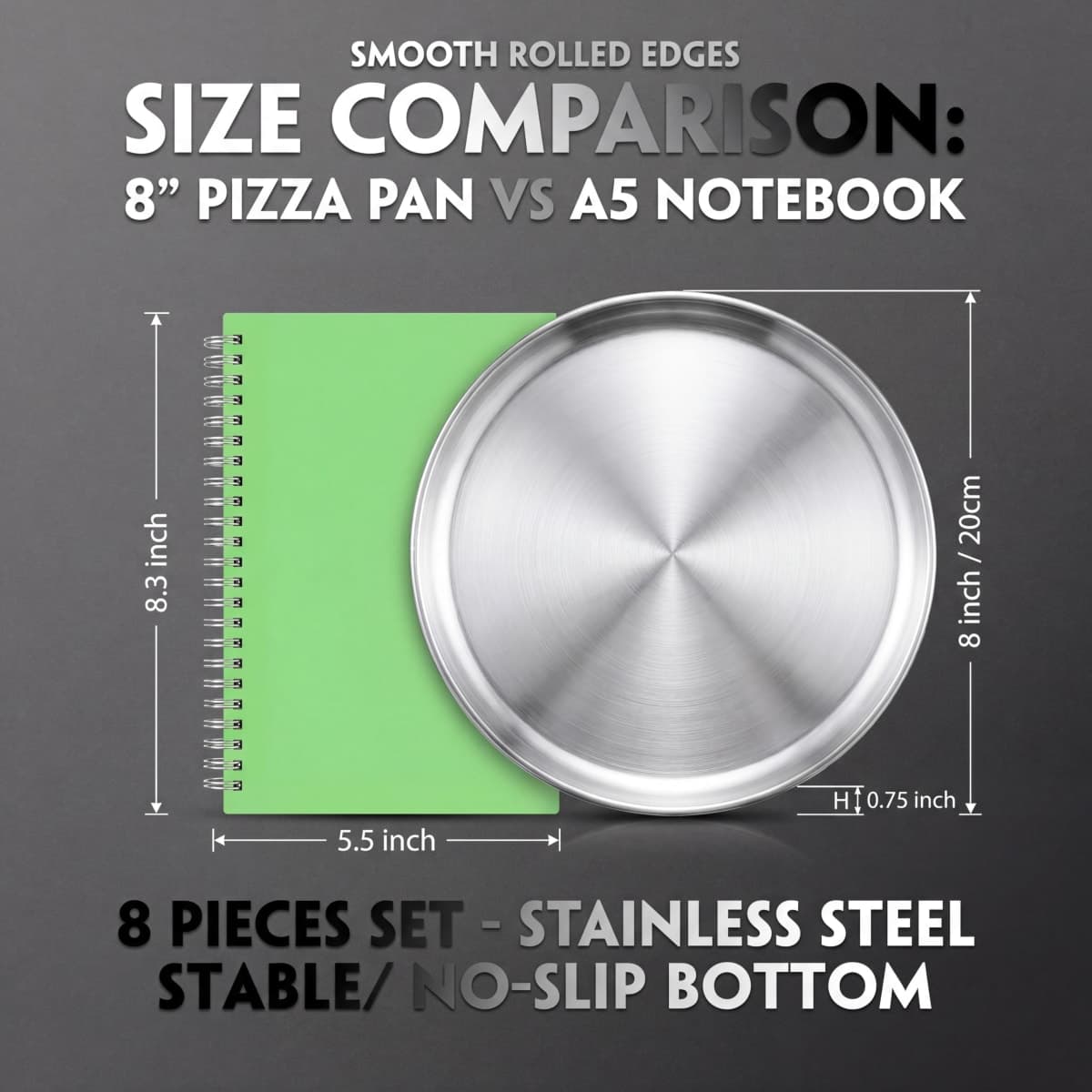 Thenshop 8 Pieces 9 Inch Pizza Pans Bulk Stainless Steel Sets Round Bakeware Pizza Trays for Oven Kitchen Baking Home Restaurant Safe Sturdy Reusable Easy Clean(Silver) thumbnail 2
