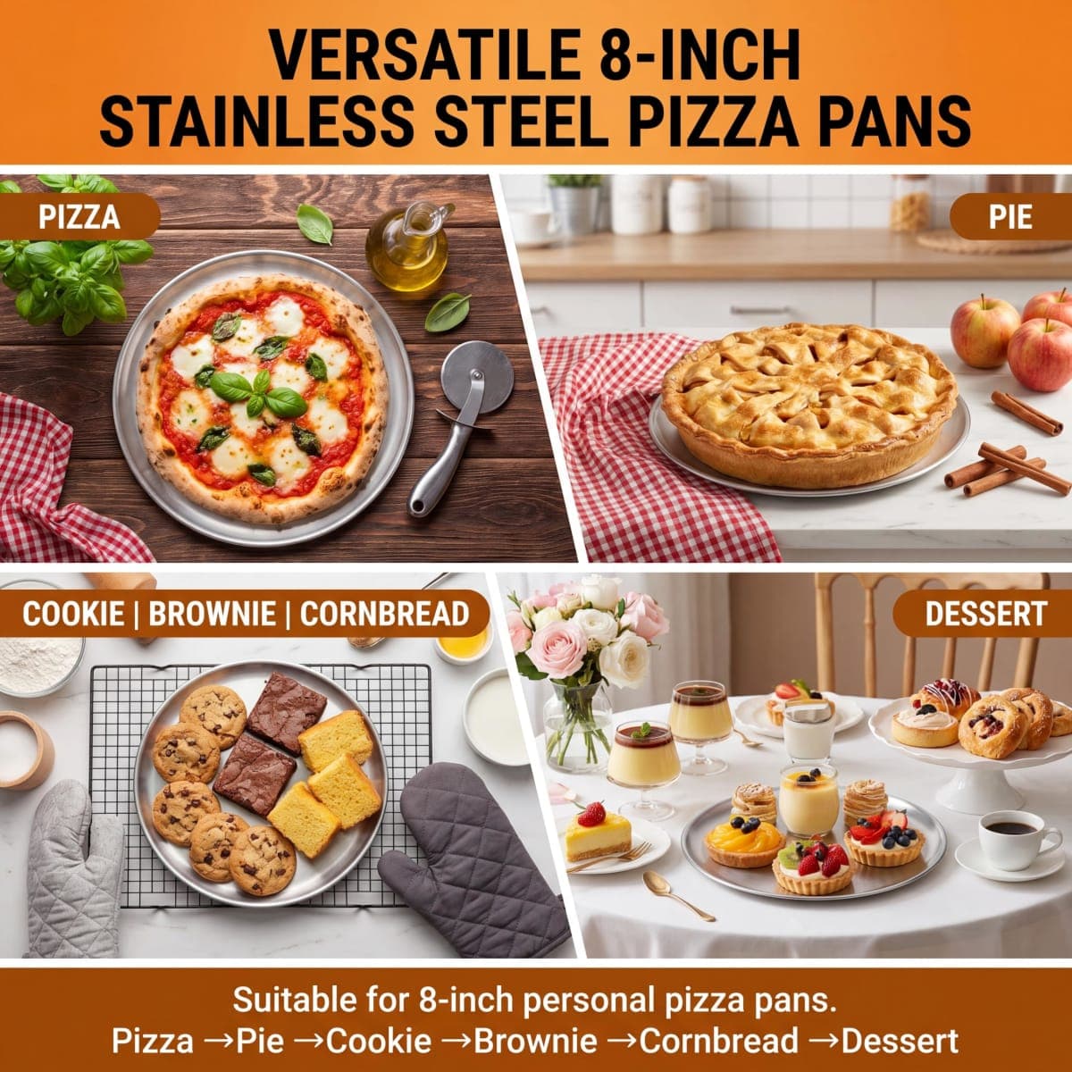 Thenshop 8 Pieces 9 Inch Pizza Pans Bulk Stainless Steel Sets Round Bakeware Pizza Trays for Oven Kitchen Baking Home Restaurant Safe Sturdy Reusable Easy Clean(Silver) thumbnail 4