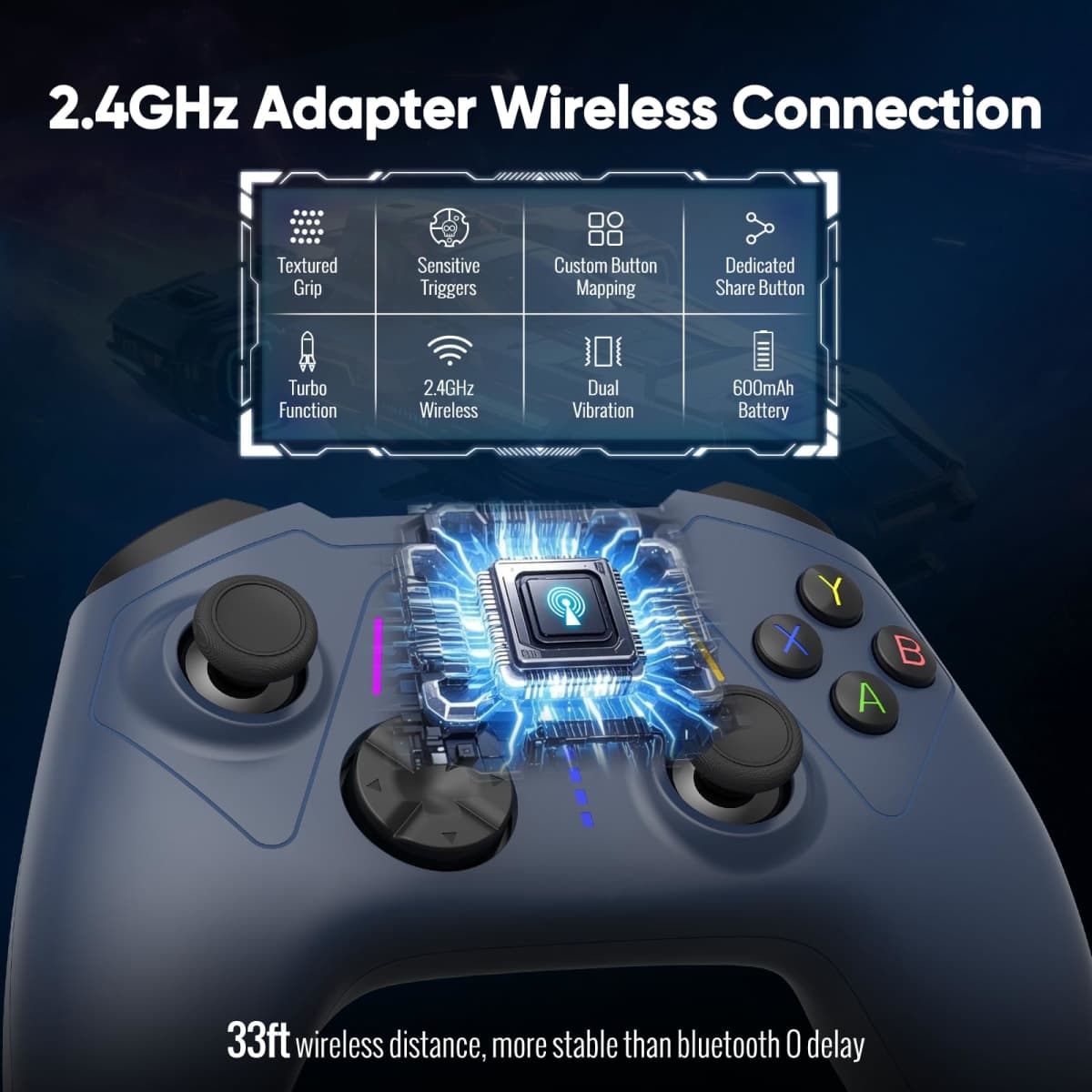 BETMI Wireless Controller for Xbox One, Xbox Series X/S, PC, Hall Effect Joysticks & Trigger, Turbo, Macro, Remapping, Dual Vibration Function, 2.4GHz Gamepad(Blue, no 3.5mm Jack) thumbnail 5