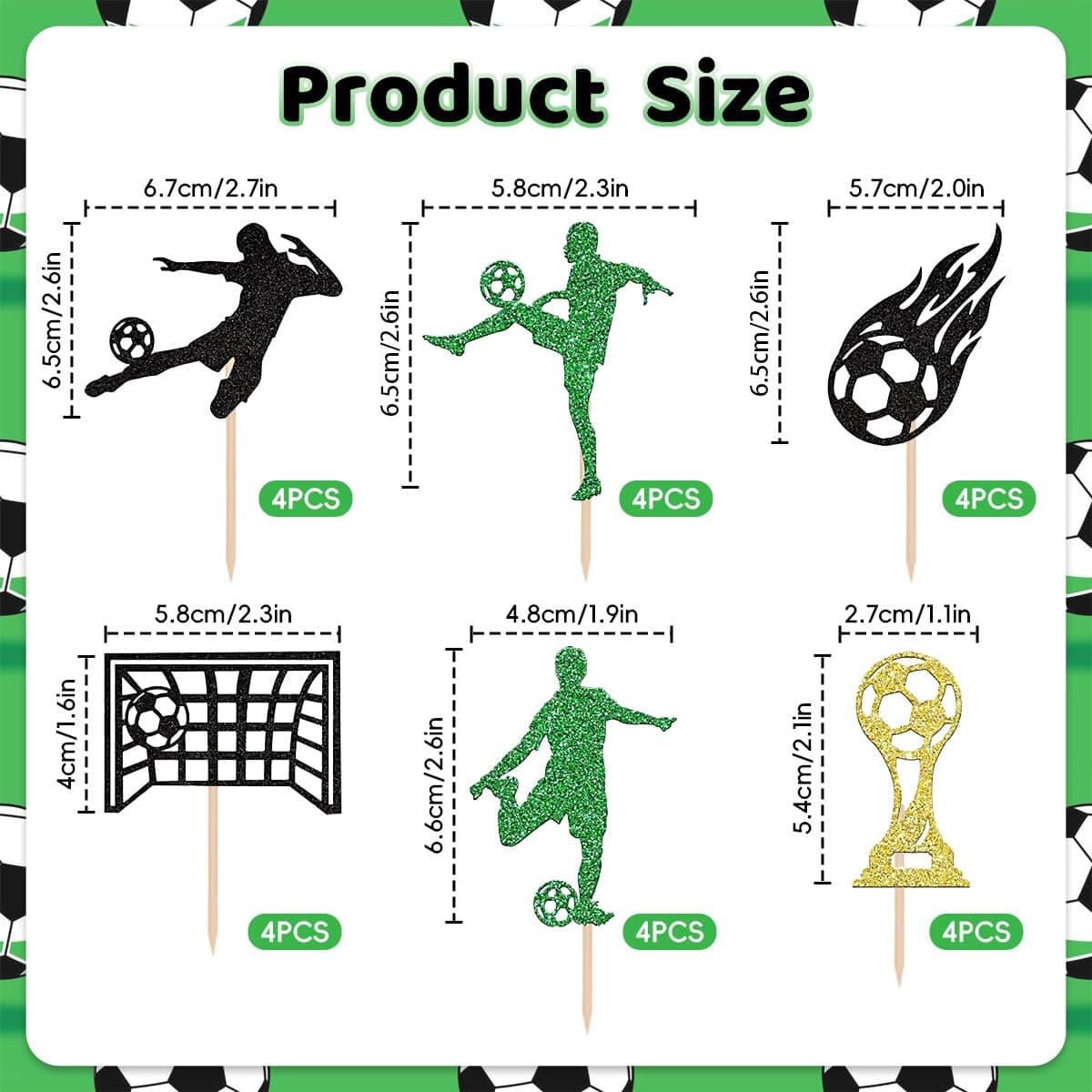 24Pcs Soccer Cupcake Toppers, Soccer Ball Glitter Cupcake Picks, Sport Party Cake Decorations for Football Theme Party, Birthday, and Matchs thumbnail 2