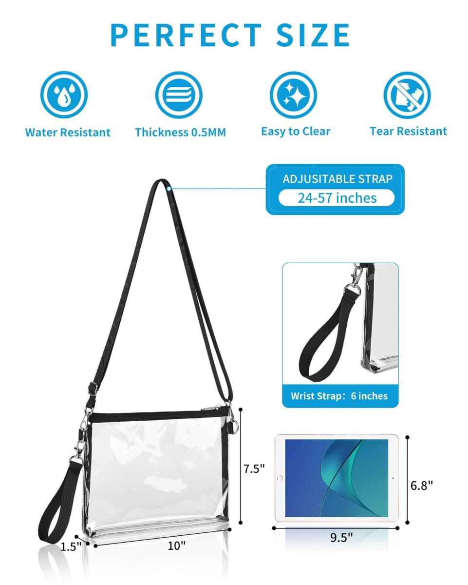 Bagenius Clear Bag for Stadium Events, Clear Purse with Detachable Strap, Sports fan Handbag Purses for Game Day and Concert, Black thumbnail 3