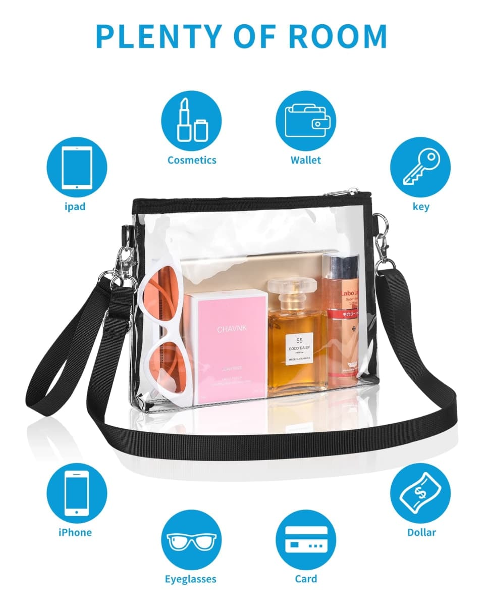 Bagenius Clear Bag for Stadium Events, Clear Purse with Detachable Strap, Sports fan Handbag Purses for Game Day and Concert, Black thumbnail 4