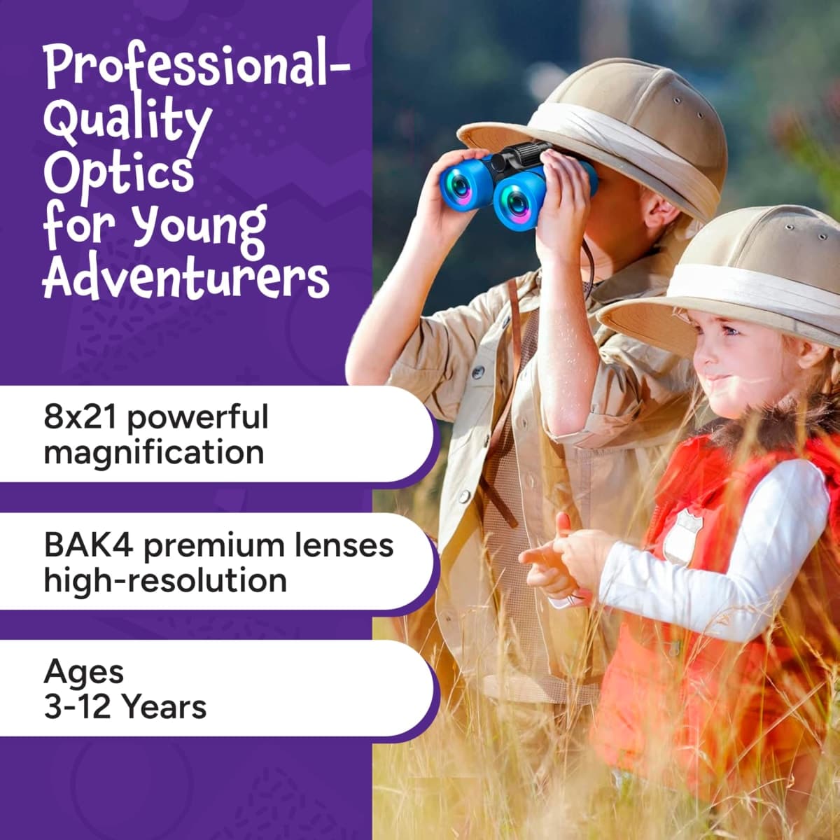 Think Peak Blue Binoculars Science Toy for Kids Ages 3-12 Years - Real Compact Outdoor Adventure & STEM Educational Nature Hiking Explorer for Bird Watching, Camping Children’s Birthday Gift thumbnail 2