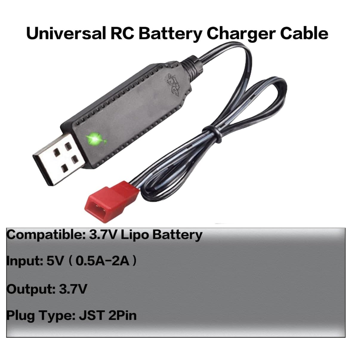 3.7V USB Charger Cable with JST Plug Compatible for RC Aircraft Helicopter Toys Accessories for Universal 3.7V Lipo Battery (1) thumbnail 5