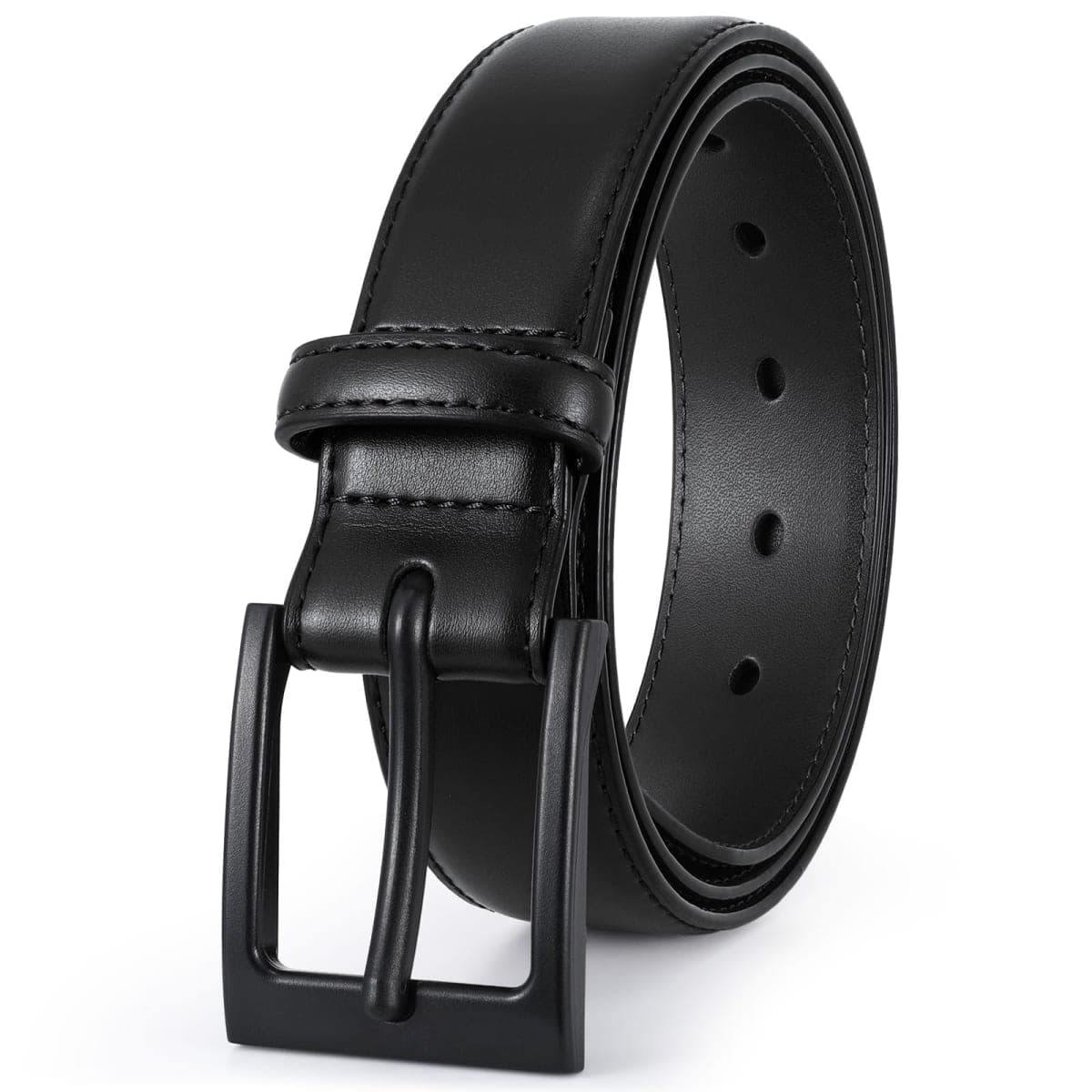 XZQTIVE TSA Belt For Men Metal Free Dress Belts Hypoallergenic Leather Belt With Black Buckle Nickle Free, Black, Fit Pant 46-51in — image 1