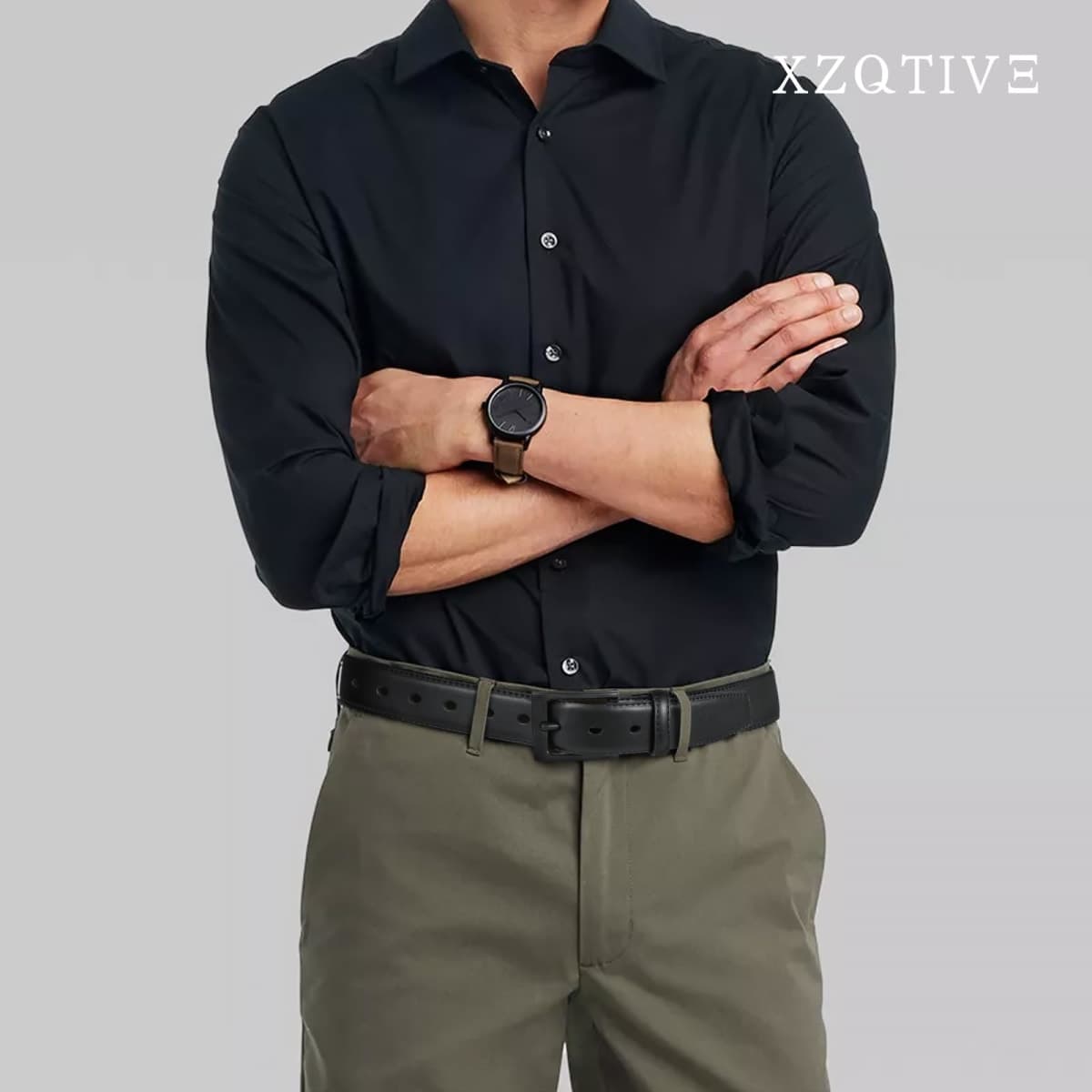 XZQTIVE TSA Belt For Men Metal Free Dress Belts Hypoallergenic Leather Belt With Black Buckle Nickle Free, Black, Fit Pant 46-51in thumbnail 2