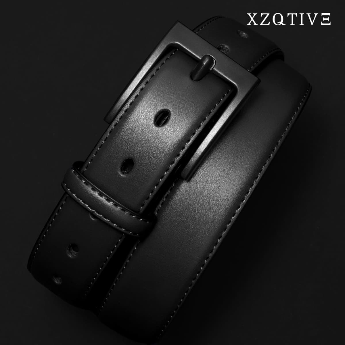 XZQTIVE TSA Belt For Men Metal Free Dress Belts Hypoallergenic Leather Belt With Black Buckle Nickle Free, Black, Fit Pant 46-51in thumbnail 3
