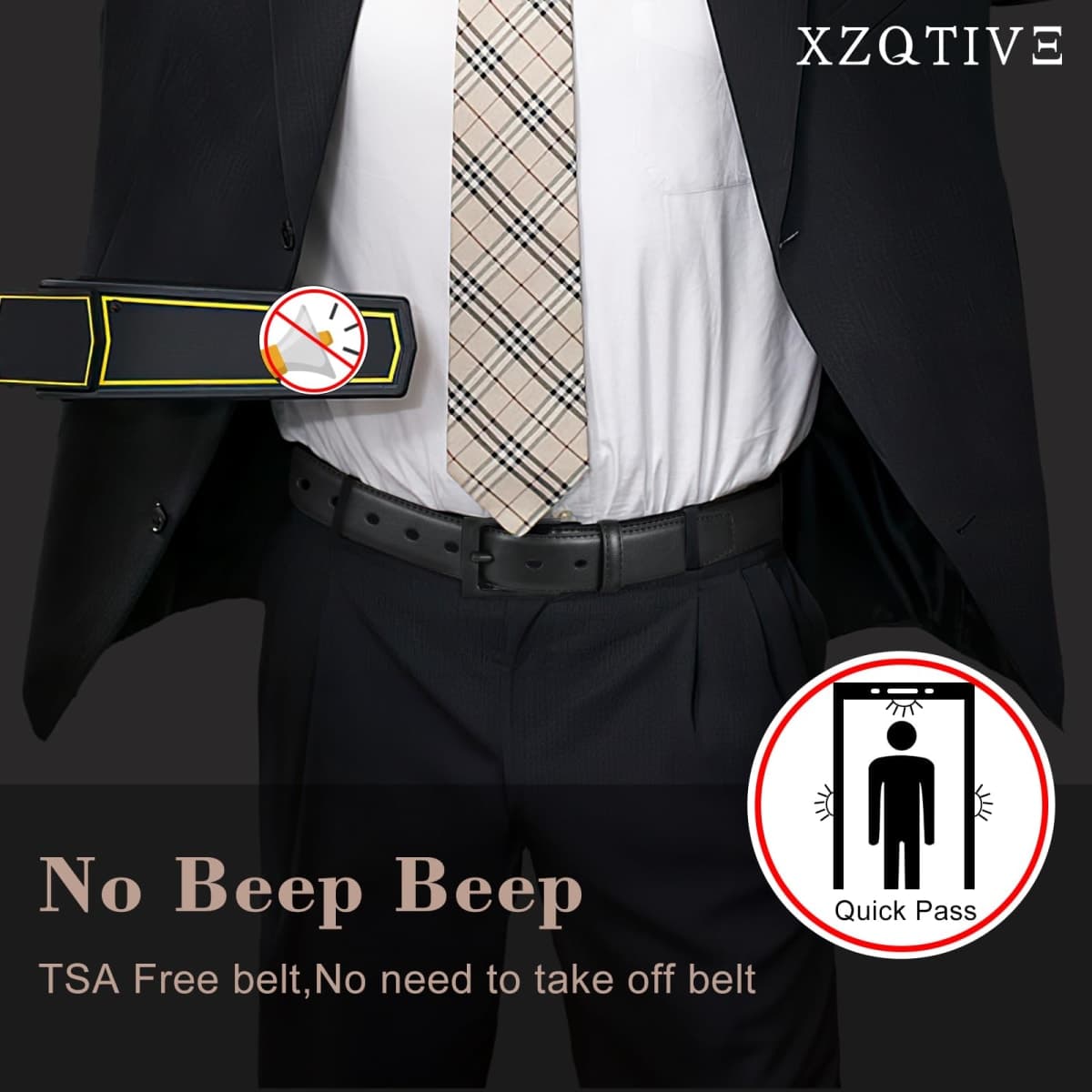 XZQTIVE TSA Belt For Men Metal Free Dress Belts Hypoallergenic Leather Belt With Black Buckle Nickle Free, Black, Fit Pant 46-51in thumbnail 4