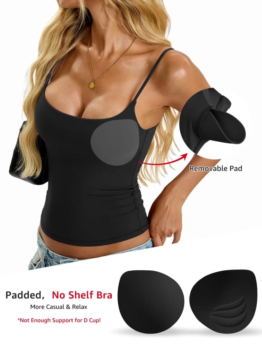 EasyGala Womens Padded Cami Tank Tops Double Lined Spaghetti Strap Built in Bra Shirts Slim Fitted Basic Summer Cloth 2026, Black, X-Small thumbnail 3