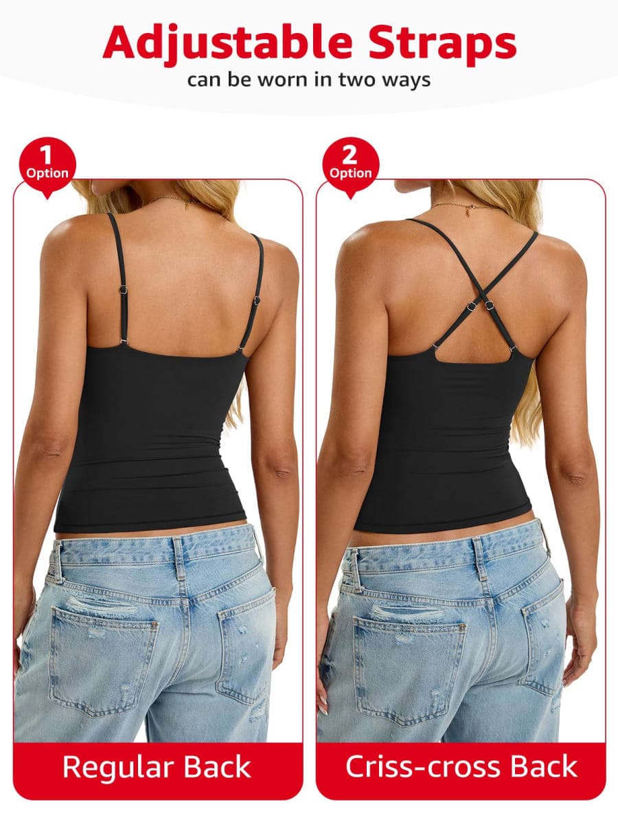 EasyGala Womens Padded Cami Tank Tops Double Lined Spaghetti Strap Built in Bra Shirts Slim Fitted Basic Summer Cloth 2026, Black, X-Small thumbnail 4