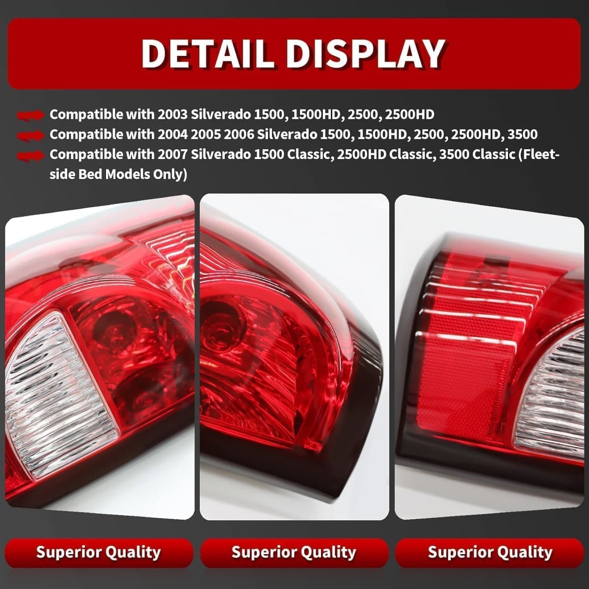 Nakkaa 2PCS Red Taillight Assembly Tail Lights Brake Lamps Left and Right Compatible with Silverado 1500 2500 3500 HD 2003-2006 GM2800174 GM2801174 thumbnail 2