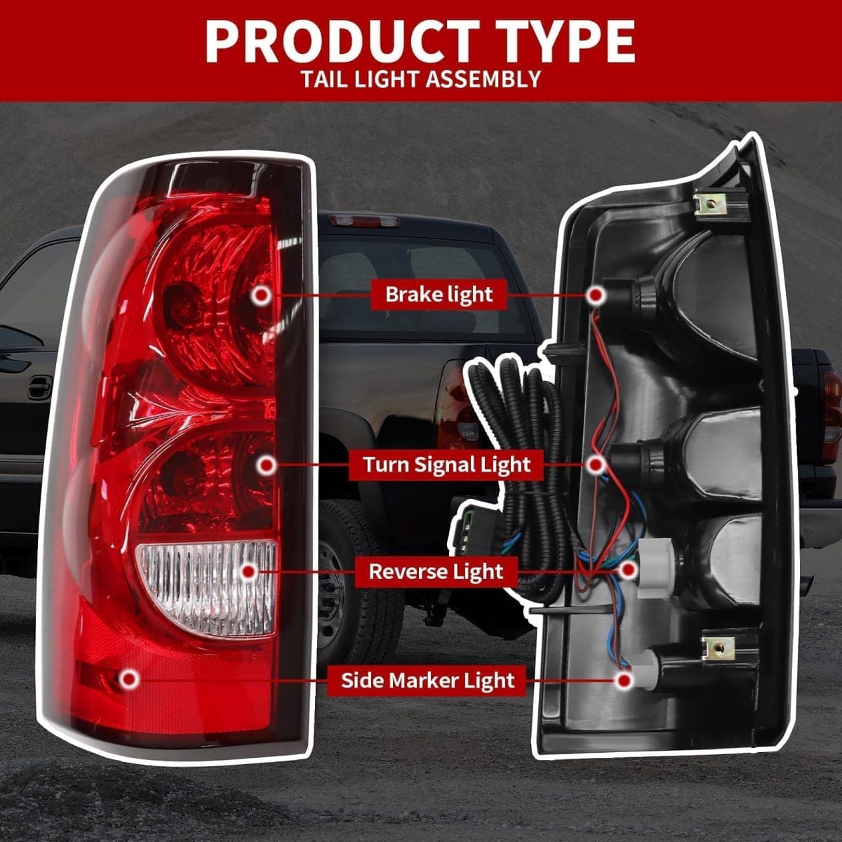 Nakkaa 2PCS Red Taillight Assembly Tail Lights Brake Lamps Left and Right Compatible with Silverado 1500 2500 3500 HD 2003-2006 GM2800174 GM2801174 thumbnail 4
