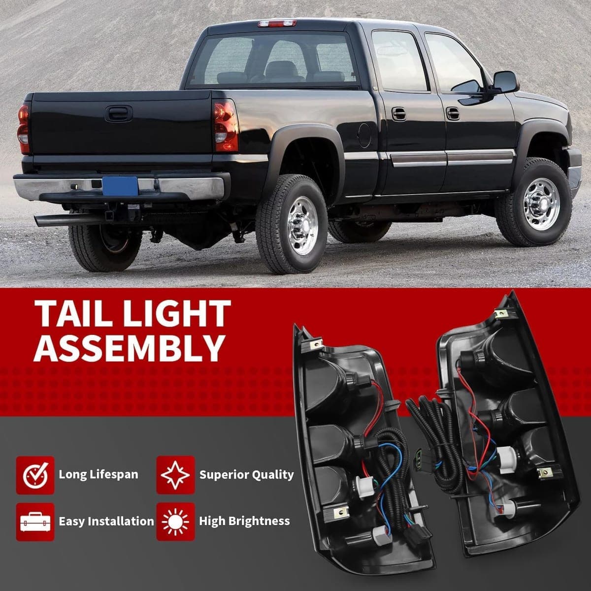 Nakkaa 2PCS Red Taillight Assembly Tail Lights Brake Lamps Left and Right Compatible with Silverado 1500 2500 3500 HD 2003-2006 GM2800174 GM2801174 thumbnail 5