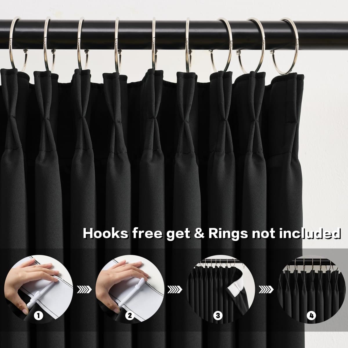 KEQIAOSUOCAI 80 Inch Wide Black Pinch Pleated Curtains 80 x 132, Thermal Insulated Noise Cancelling Living Room Office Drapes 132 Inches Long, Patio Sliding Glass Door Window Curtain 2 Panels thumbnail 2