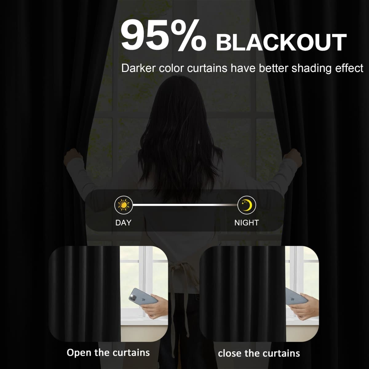 KEQIAOSUOCAI 80 Inch Wide Black Pinch Pleated Curtains 80 x 132, Thermal Insulated Noise Cancelling Living Room Office Drapes 132 Inches Long, Patio Sliding Glass Door Window Curtain 2 Panels thumbnail 3